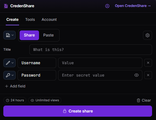 The extension's share composer