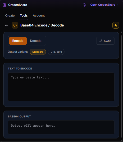 Base64 Encode / Decode, with standard and URL-safe output
