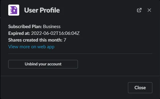 CredenShare Slack App Profile Popup